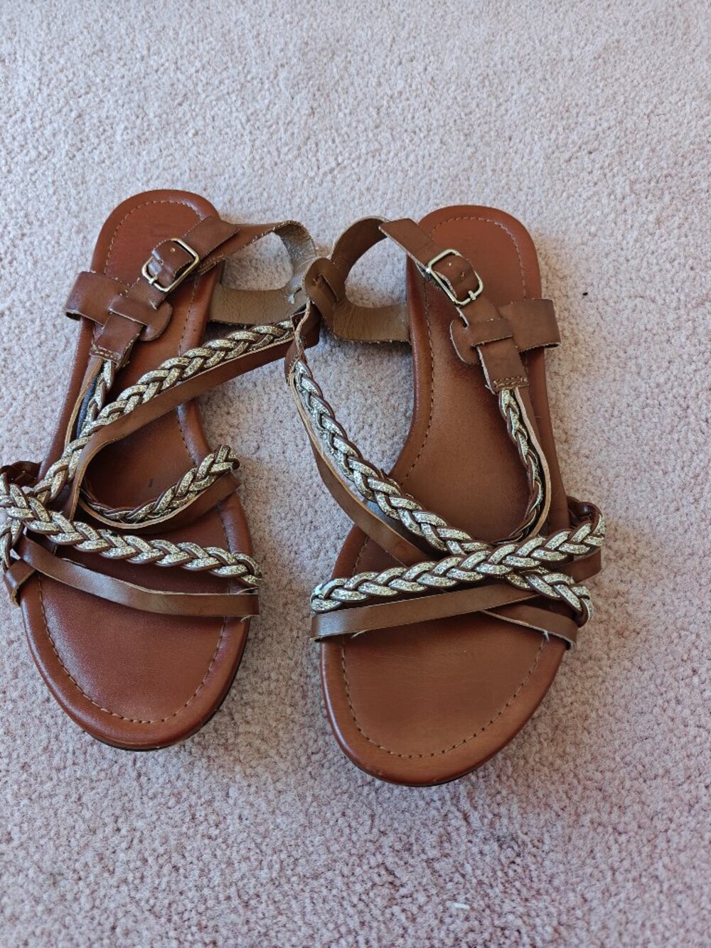 Unisa Brown/Silver Flat Sandals, Size 10M
